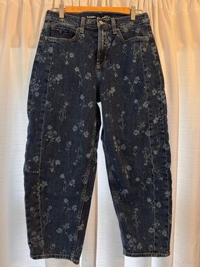 Old Navy Women's Dark Blue Floral Barrel Leg Jeans